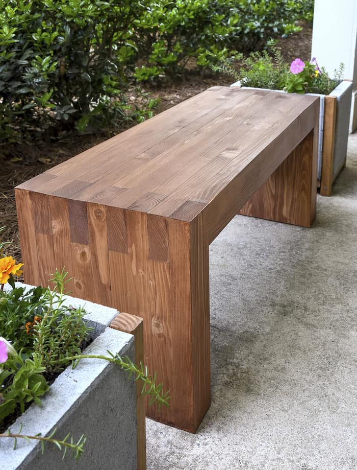 in wood and supplies to make this perfectly modern DIY outdoor bench 