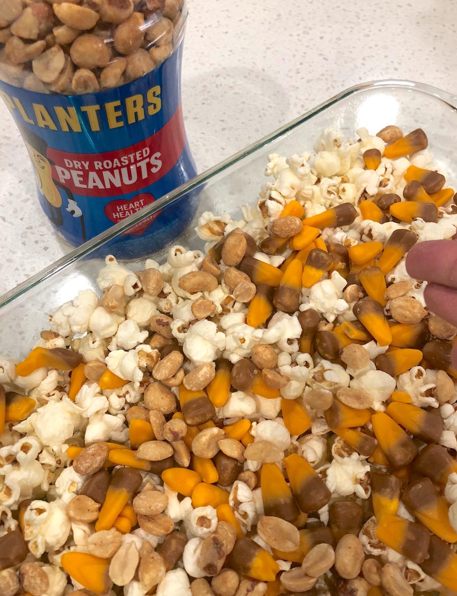 easy halloween popcorn balls recipe (with candy corn!