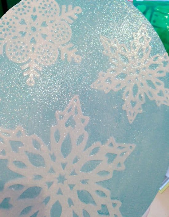 Wet snowflake art covered in sparkle Mod Podge
