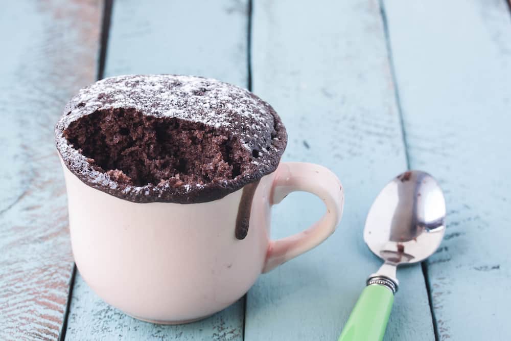 Make a Mug Cake - Chocolate with Powdered Sugar on Top