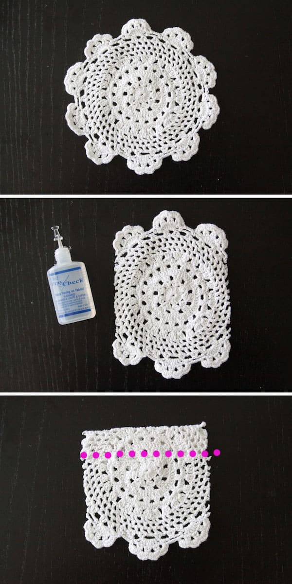 6-inch doily being folded and turned into a pocket
