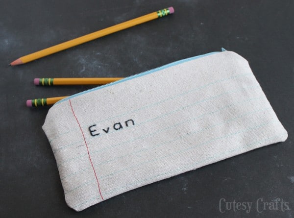 Make a pouch that looks like notebook paper - then embroider a name on the front!
