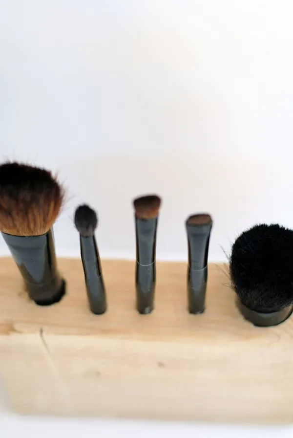 DIY makeup brush holder made from wood