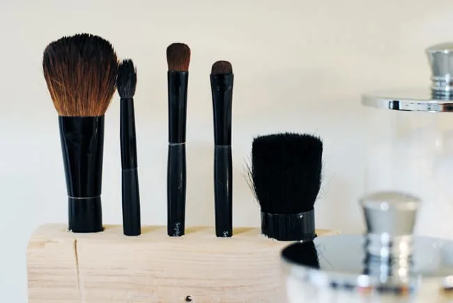 Wooden makeup brush organizer