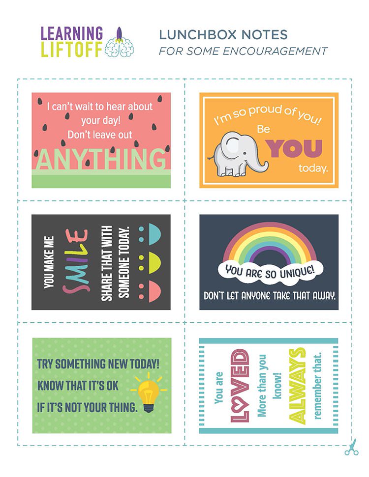 free encouraging lunch box notes