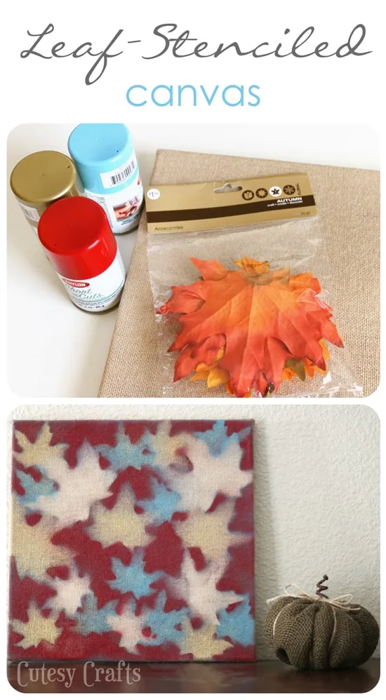 I love unique fall crafts, and this project definitely qualifies! Use spray paint and leaves to make fun canvas art.