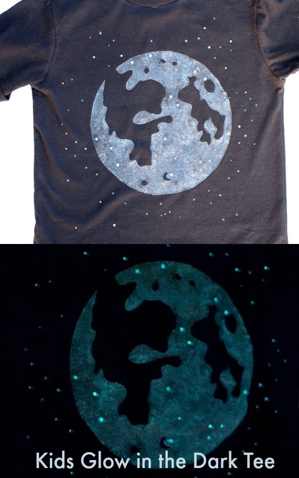Make a glow in the dark t-shirt with an image of the moon using this easy tutorial - all you need is some glowing fabric paint.