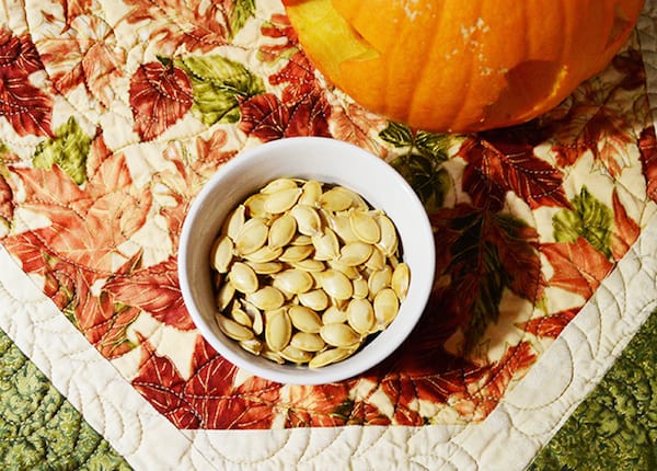 pumpkin seeds in a ramekin