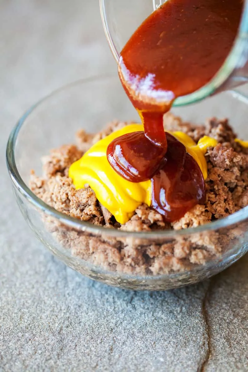 BBQ turkey casserole - ground turkey, mustard, and BBQ sauce