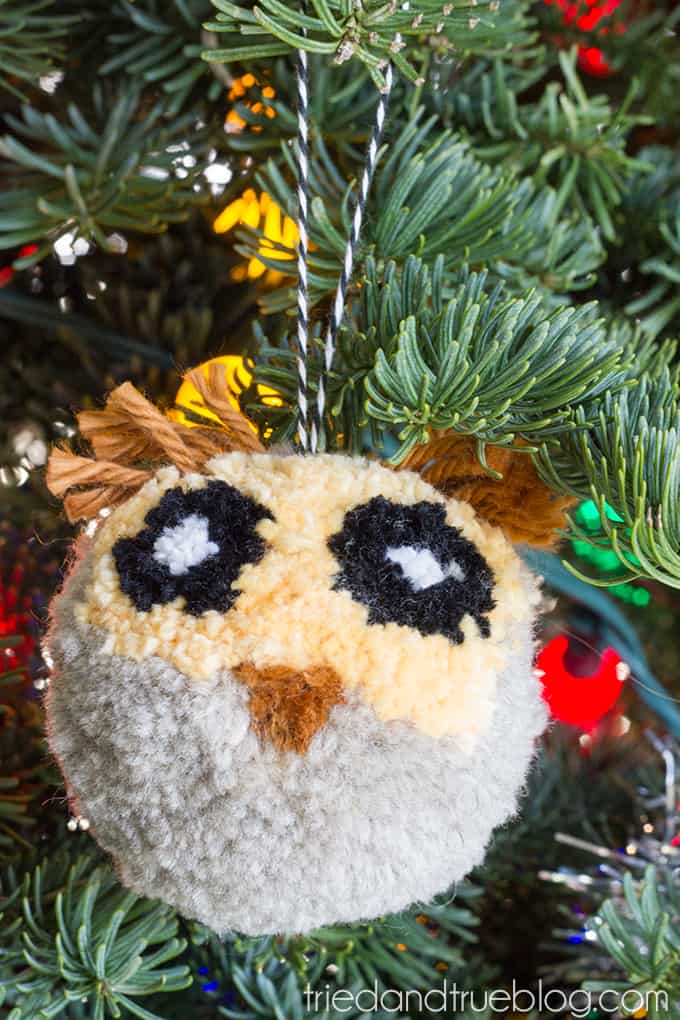Pom pom owl Christmas ornament