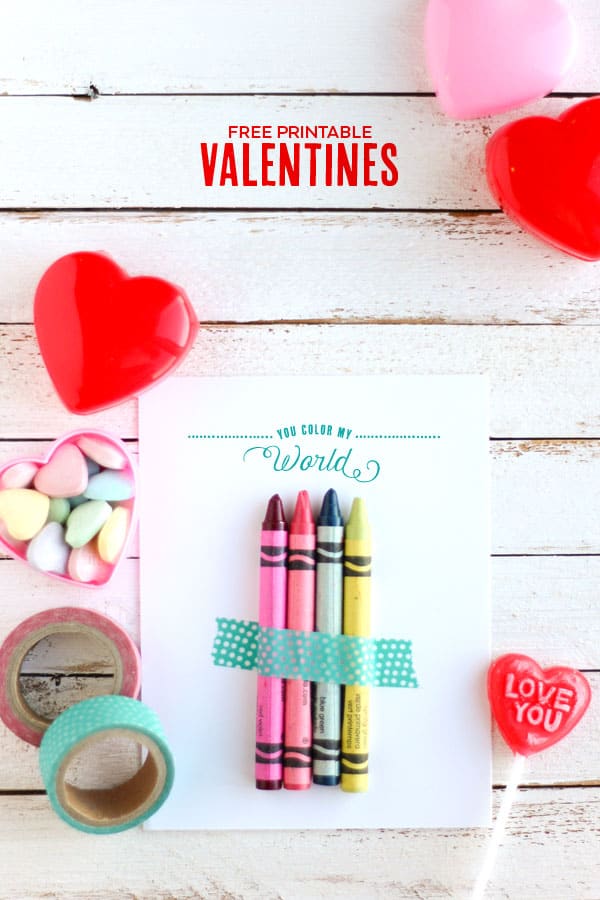 Use this cute free printable valentines card to give out in the classroom with a few crayons! Perfect non candy valentine idea!