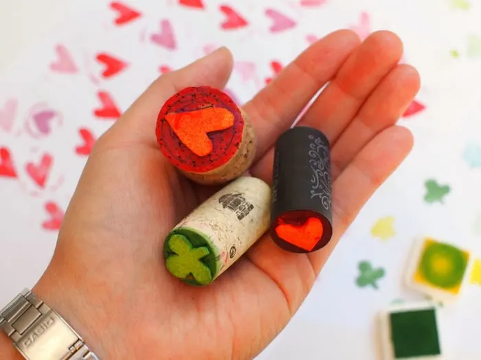 a handful of wine cork stamps