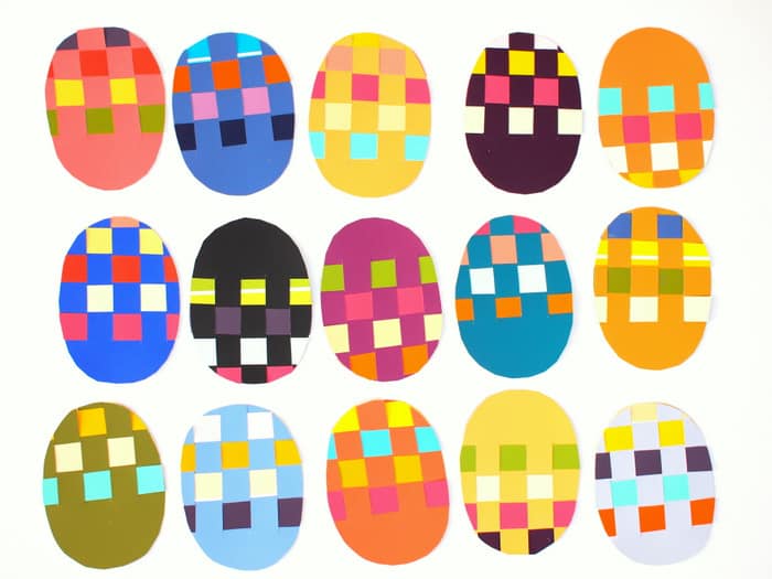 Colorful woven eggs for an Easter garland