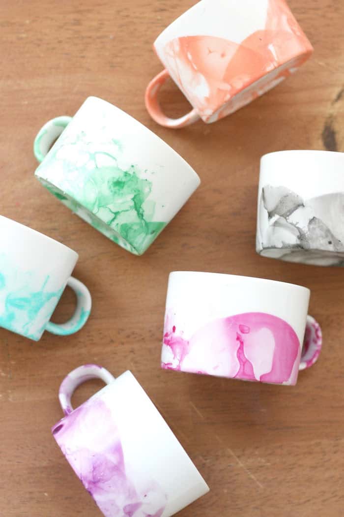 Learn how to make DIY marbled mugs