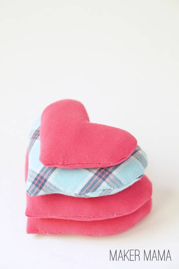 DIY hot and cold packs shaped like hearts and stacked up