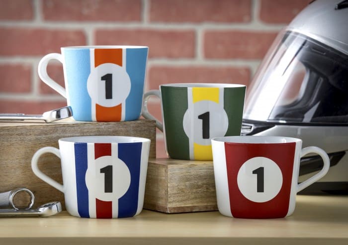 diy painted mugs with an F1 sports car theme