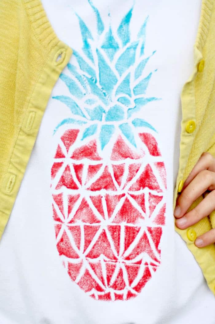 Hand stamped tee shirt with pineapple