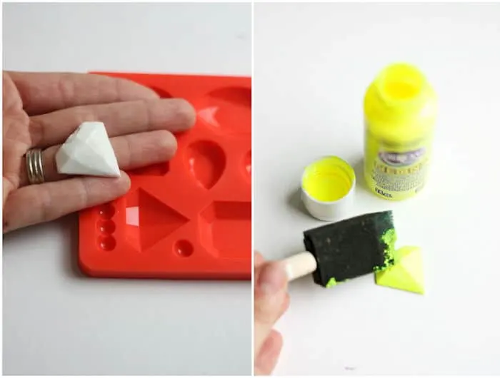 Popping a charm out of a silicone mold and painting with a foam brush