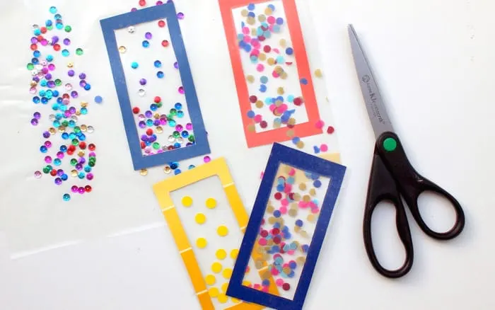 Handmade bookmarks with confetti