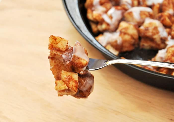 Piece of monkey bread at the end of a fork