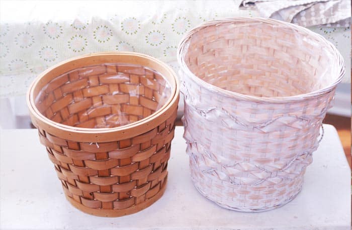 Transform thrift store baskets into modern tribal painted basket planters!