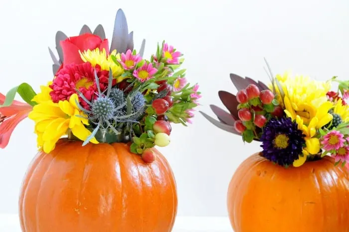 flowers in pumpkin vase