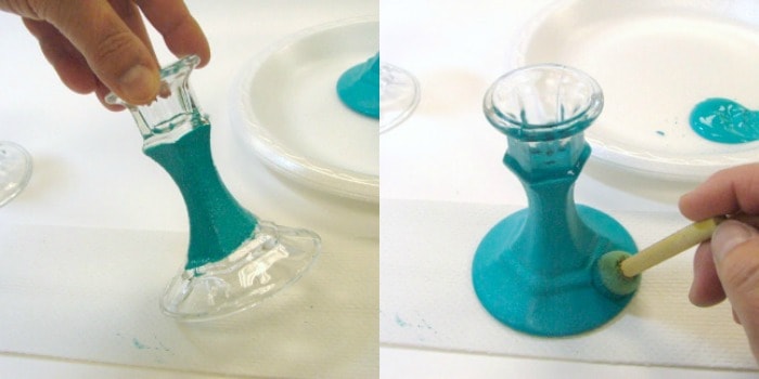 Painting a glass candlestick with glass paint