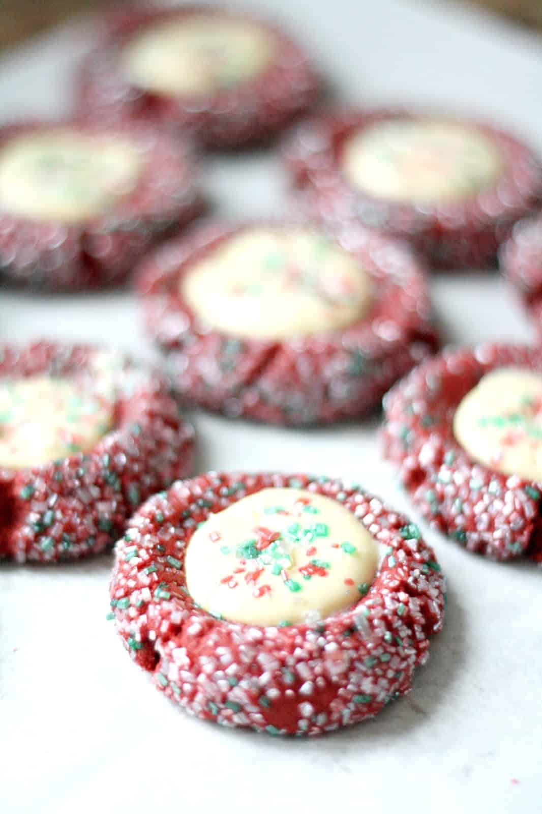 Red Velvet Thumbprint Cookies with Cream Cheese