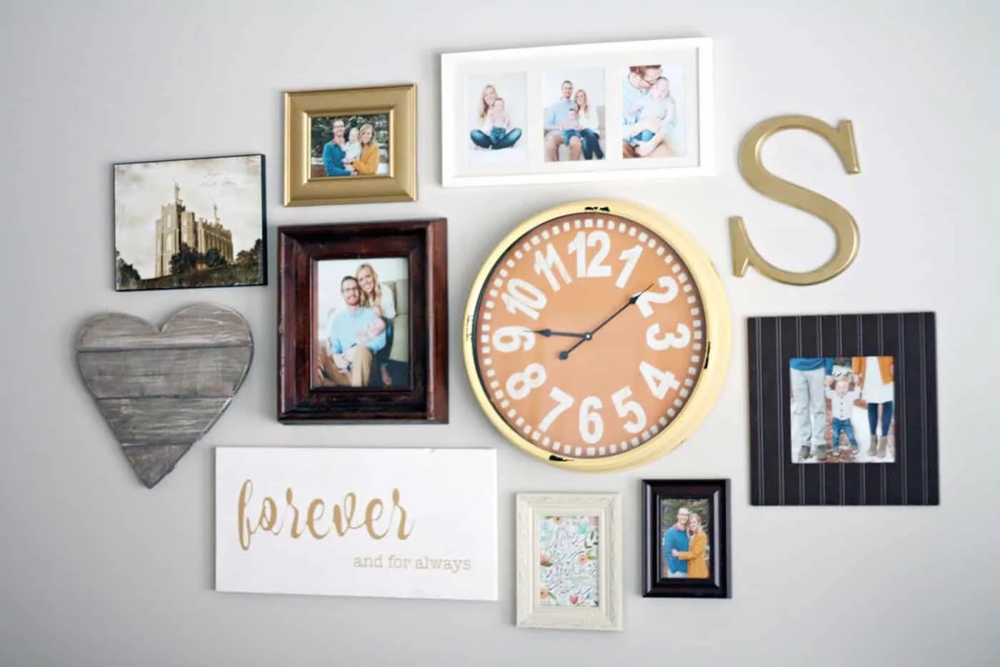 Make a gallery wall with wall art and a clock