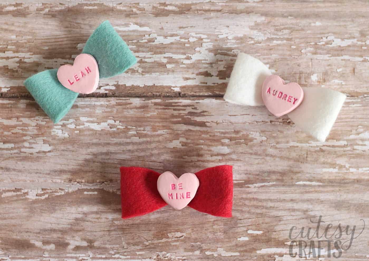 DIY hair bows shaped like hearts