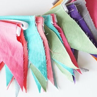 Colorful denim bunting made with jean scraps