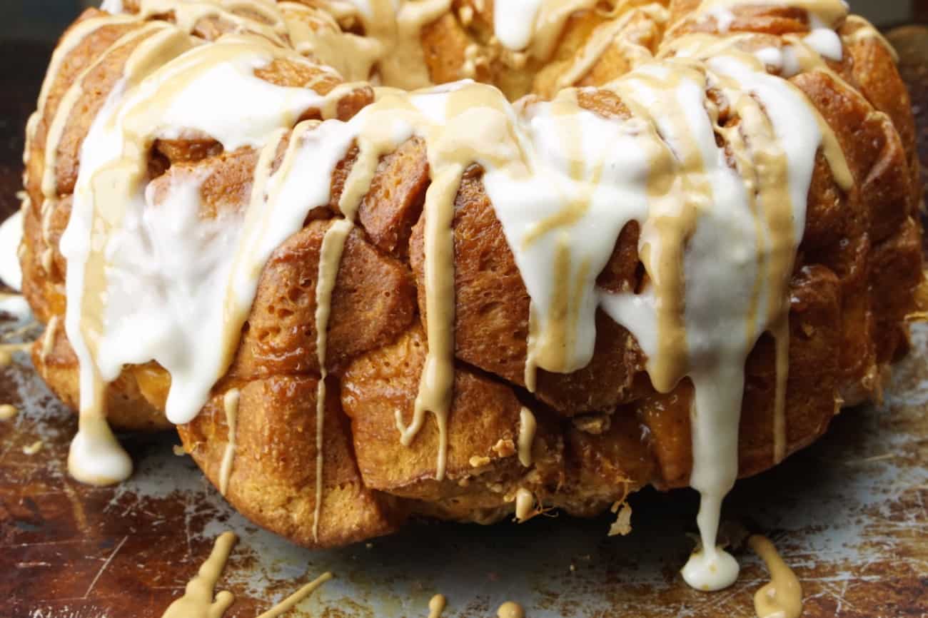 Closeup of peanut butter and marshmallow pull apart bread