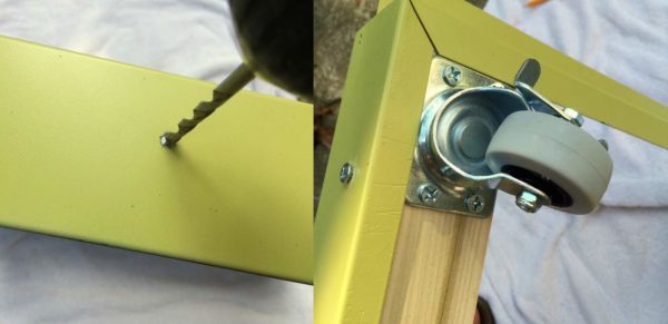 Screwing casters into the base frame