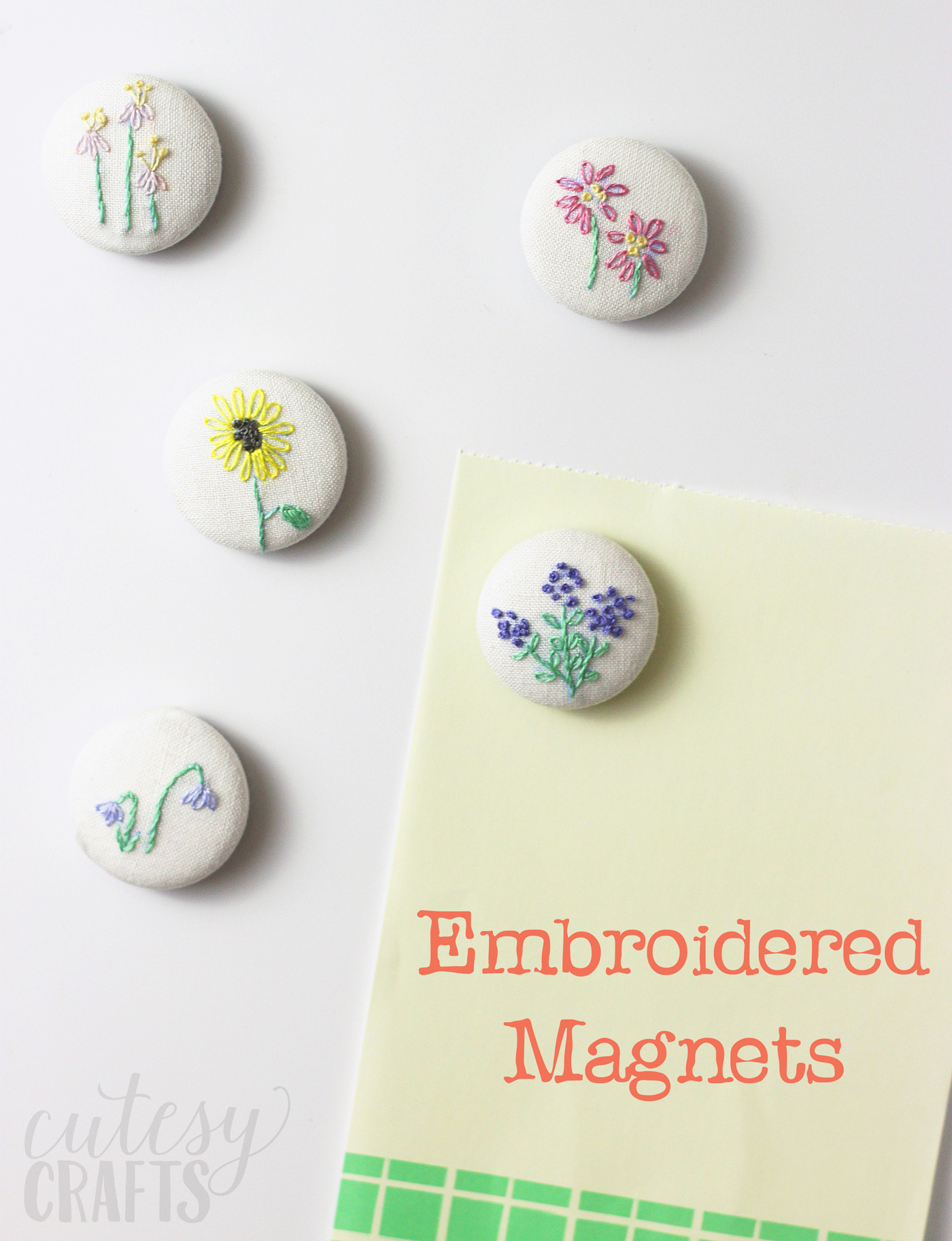 If you love the look of hand embroidery, these DIY magnets are perfect for you. The delicate floral pattern is so pretty! These make great gifts too.
