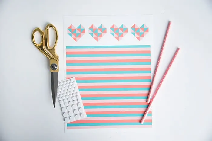 Printable, pair of scissors, straws, and adhesive dots