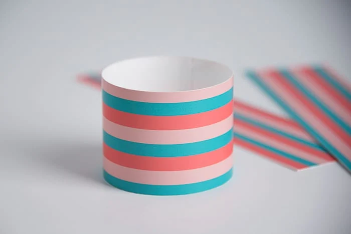 Striped cupcake wrapper taped to itself