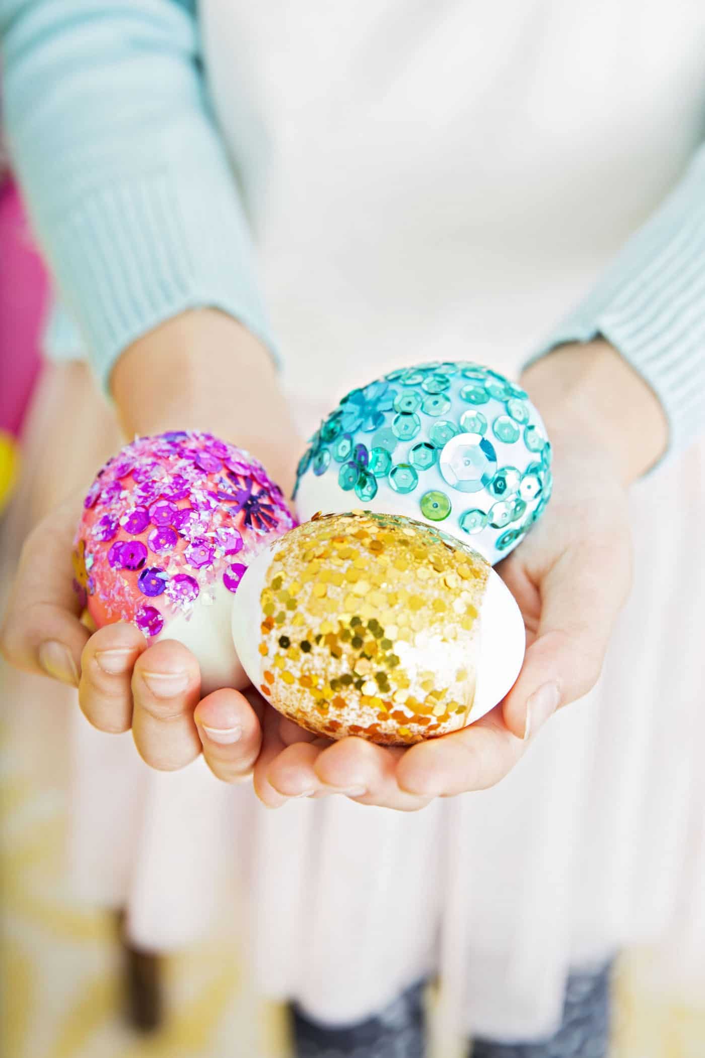 Easter eggs decorated with sequins