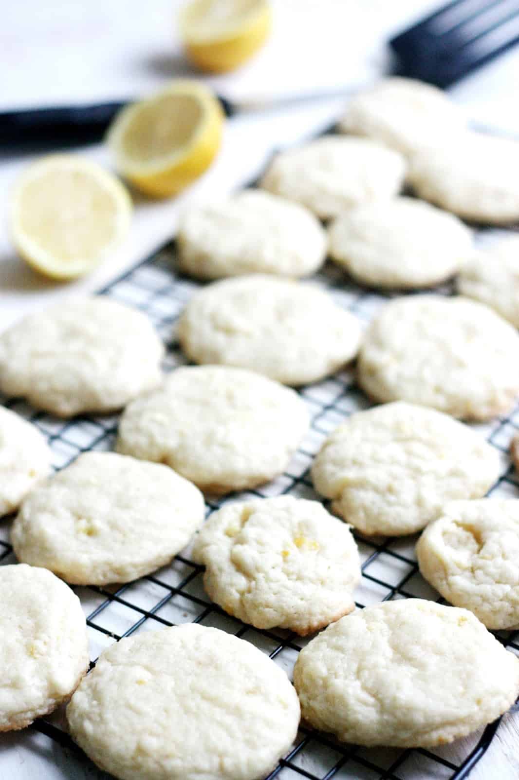 Lemon cookies cooling on a wire rack