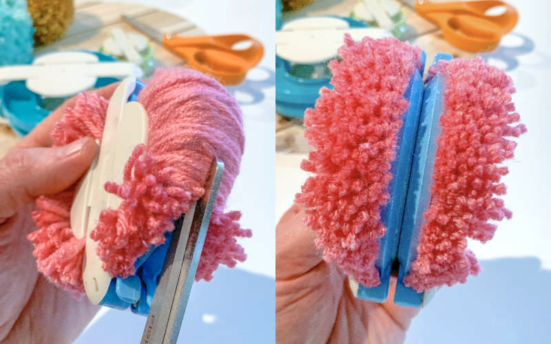 Cutting yarn with scissors