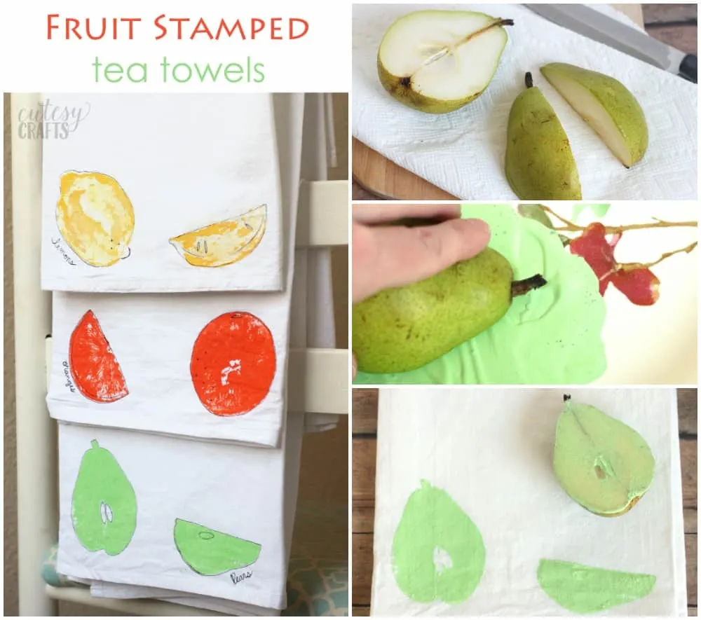 Use a fun fruit stamping technique to decorate some plain tea towels. These make great gifts and they are so easy - even a kid can make them!