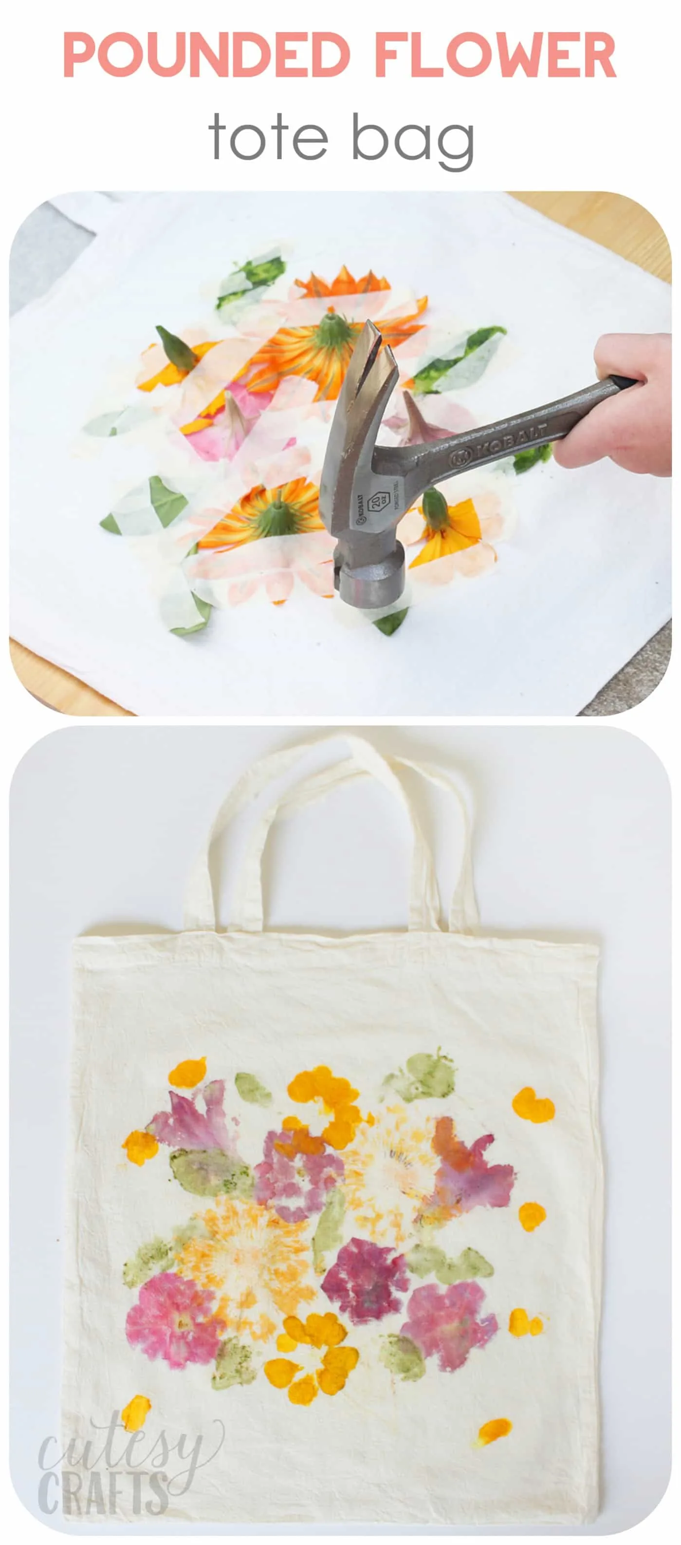 Tote made with flower pounding