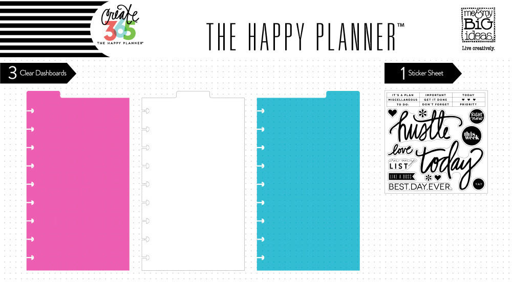 The Happy Planner clear dashboards and sticker sheet