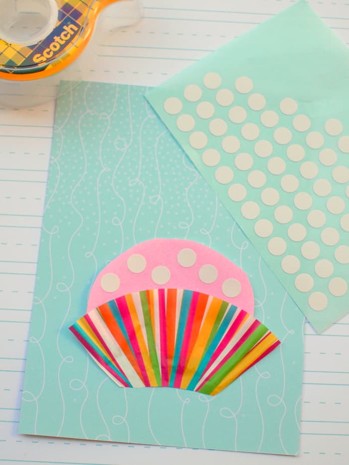 Cupcake wrapper and top attached to the card front