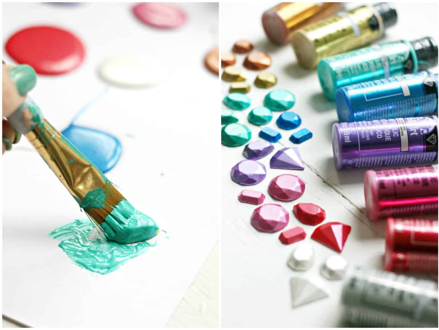 Painting hot glue gems with metallic acrylic paint