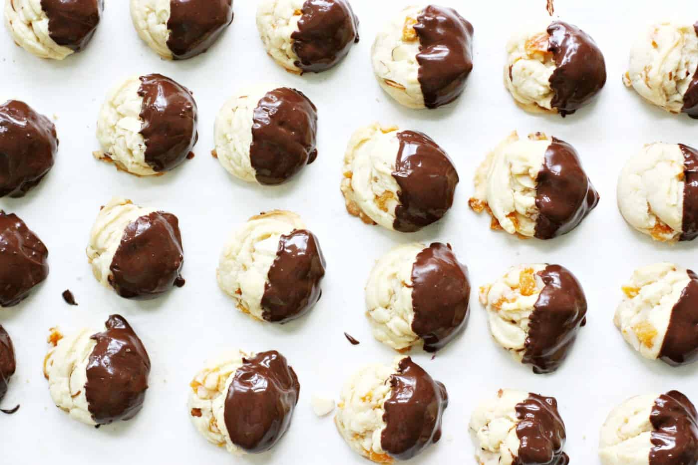 Apricot cookies dipped in chocolate