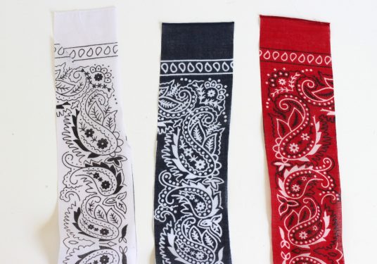 3-inch white strips of red, white, and blue bandanas