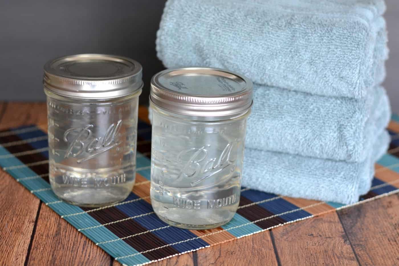 Homemade laundry detergent in two mason jars