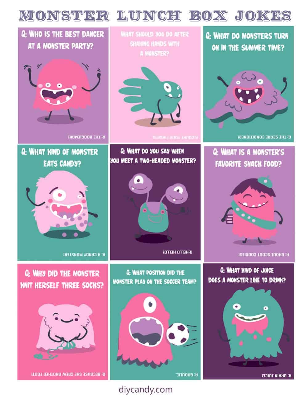 Cute lunch box jokes with a monster theme