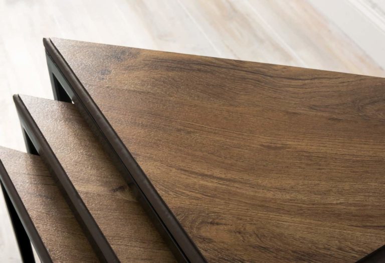 Vinyl Plank Table Top Added to Nesting Tables DIY Candy