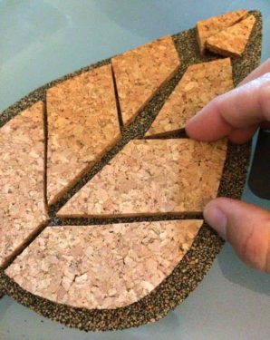Assembling cork pieces to make trivets